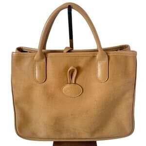 Longchamp Rozo Roseau Tan Leather Horse Logo Minimalist Tote
